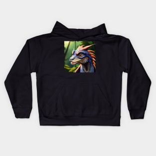 Blue and White Scaled Jungle Dragon with Orange Spikes Kids Hoodie